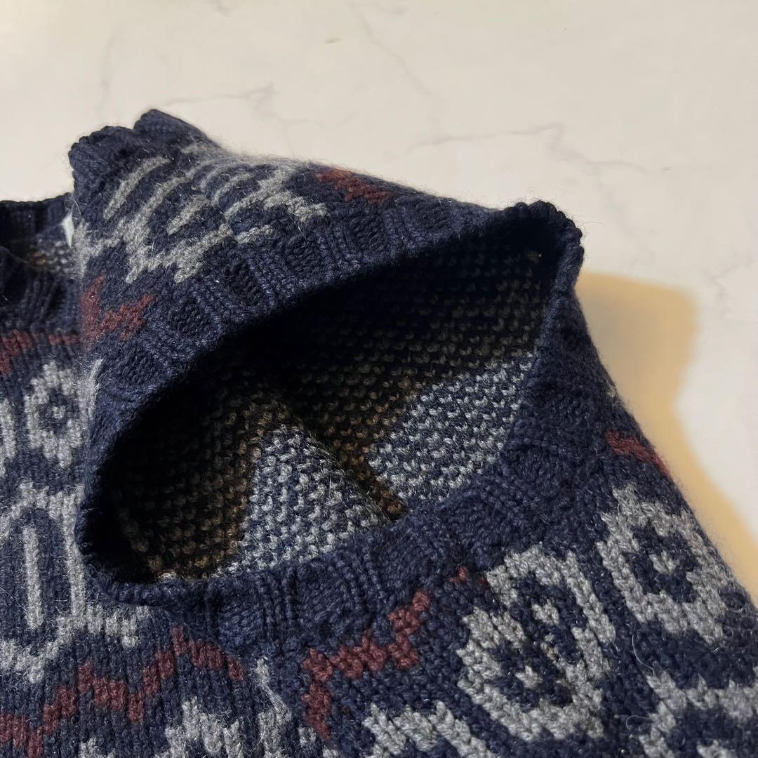 美品 CELINE カシミヤ100% ニット ベスト ジレ 総柄 M ネイビー系