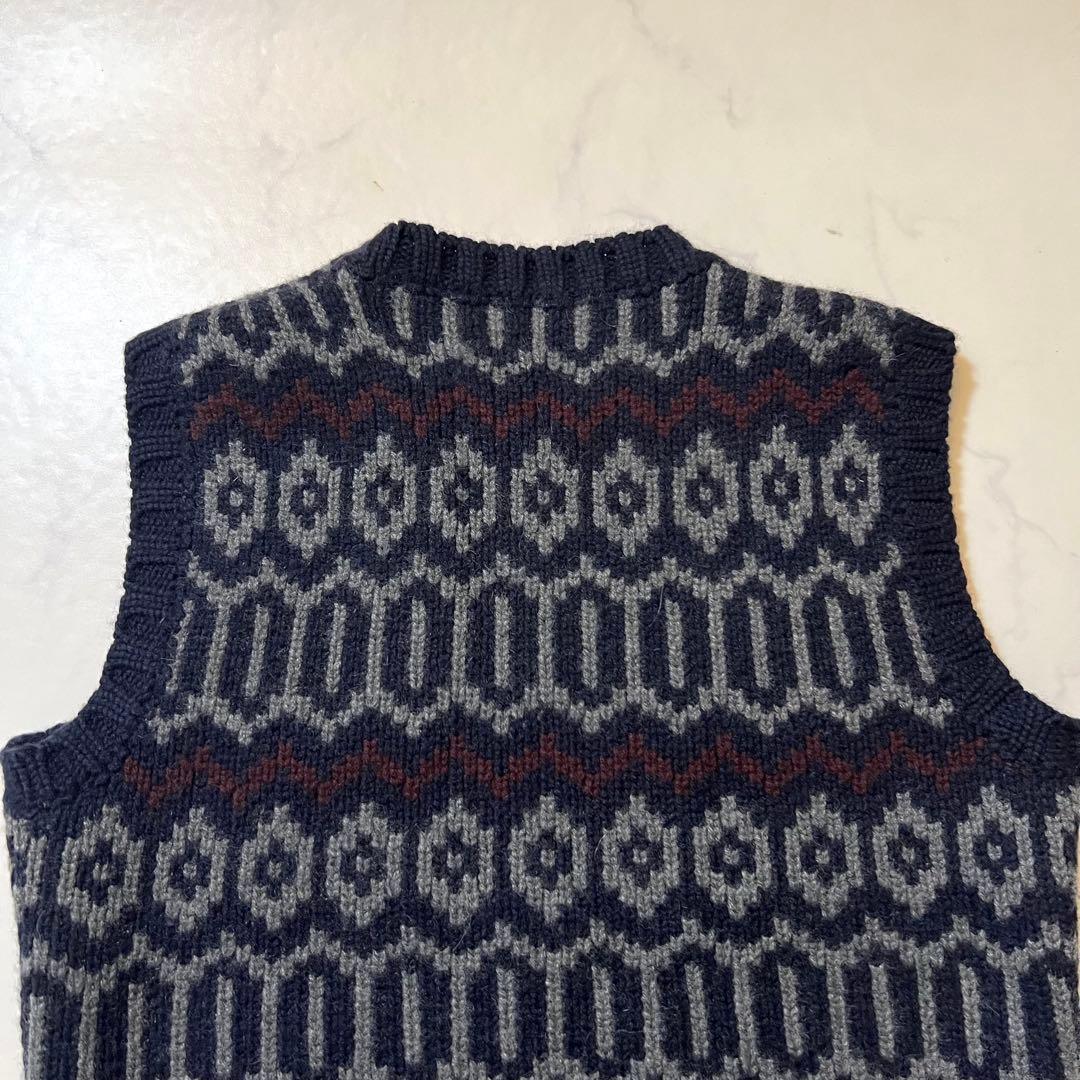 美品 CELINE カシミヤ100% ニット ベスト ジレ 総柄 M ネイビー系