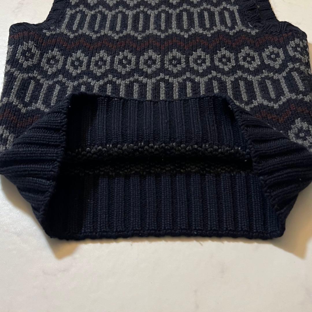 美品 CELINE カシミヤ100% ニット ベスト ジレ 総柄 M ネイビー系