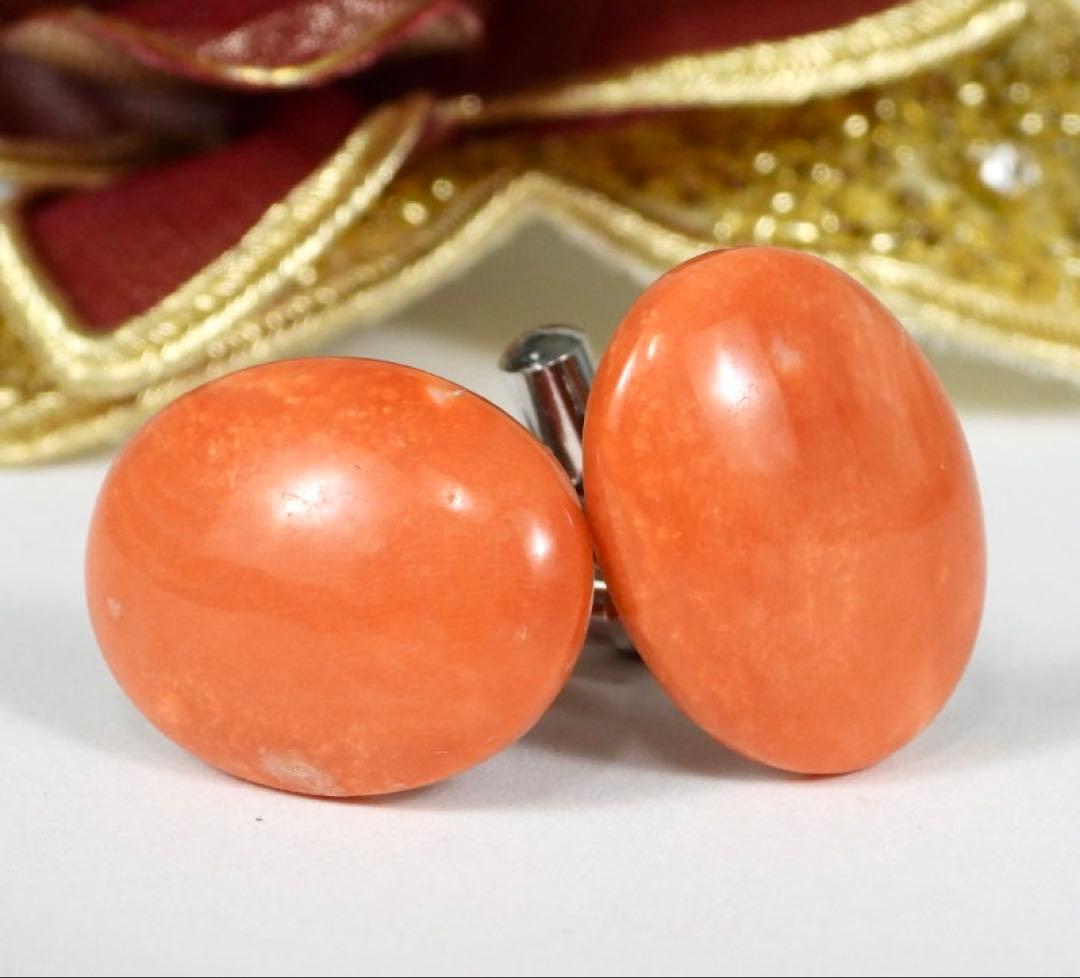 珊瑚　天然珊瑚　赤珊瑚　メンズ　カフス