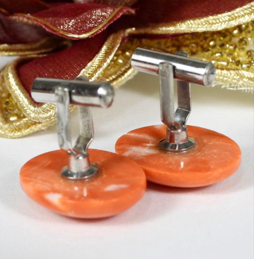 珊瑚　天然珊瑚　赤珊瑚　メンズ　カフス