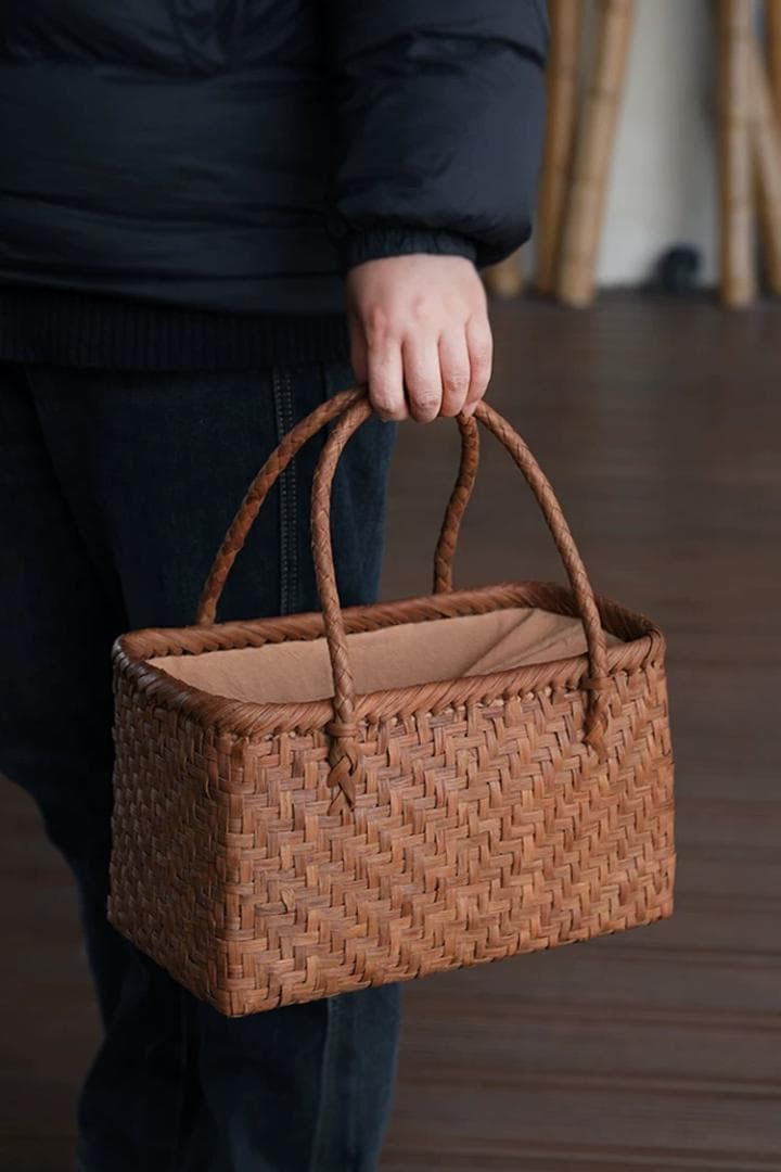 山葡萄 かごバッグ 網代編み 籠 手提げ 内布付き 収納袋 茶箱