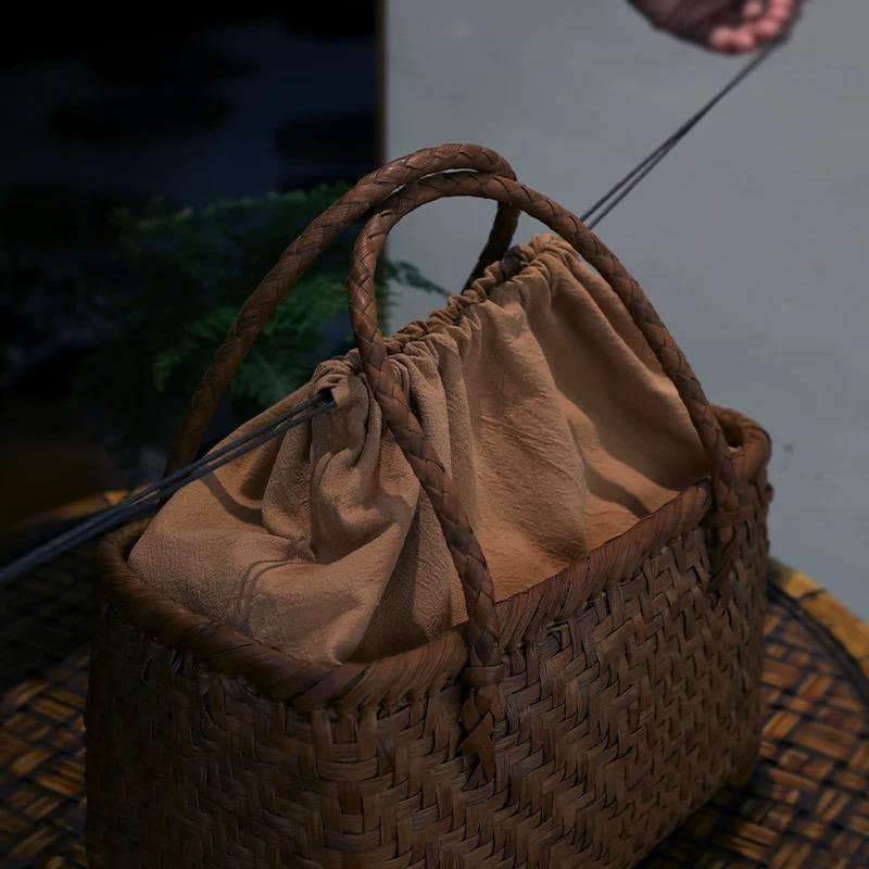 山葡萄 かごバッグ 網代編み 籠 手提げ 内布付き 収納袋 茶箱