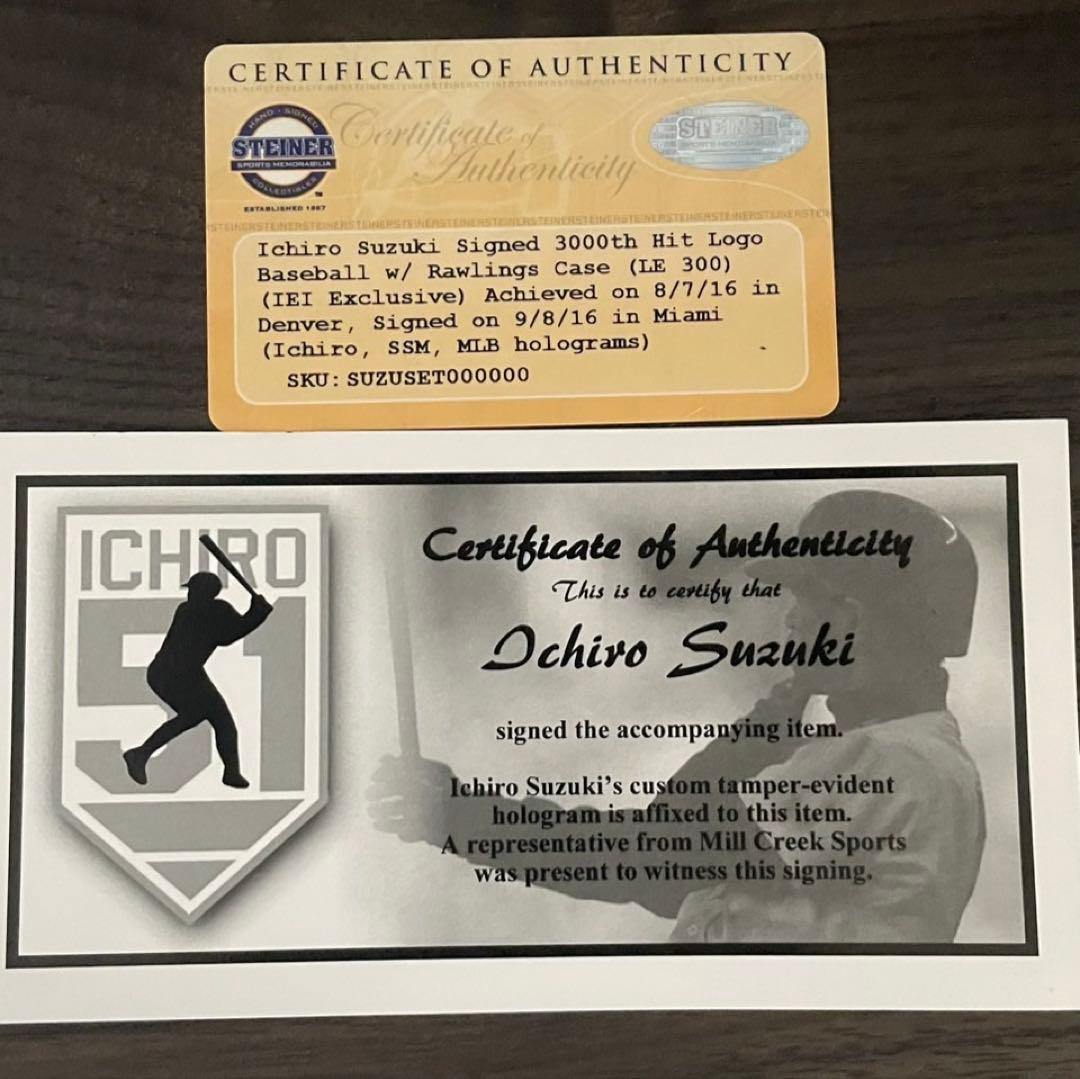 「MLB3000本安打達成記念 イチロー直筆サインボール」