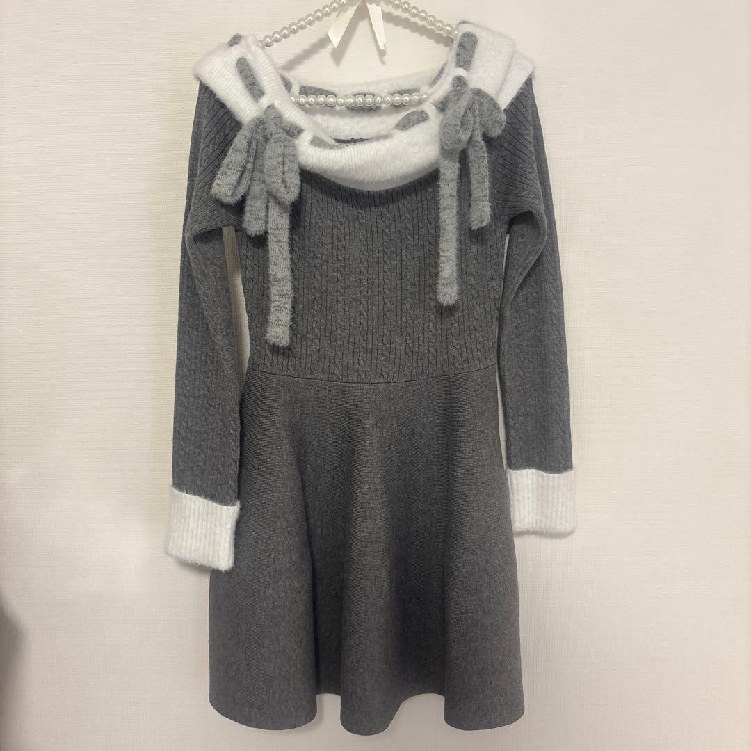 BUBBLES リボンオフショルダーワンピース M