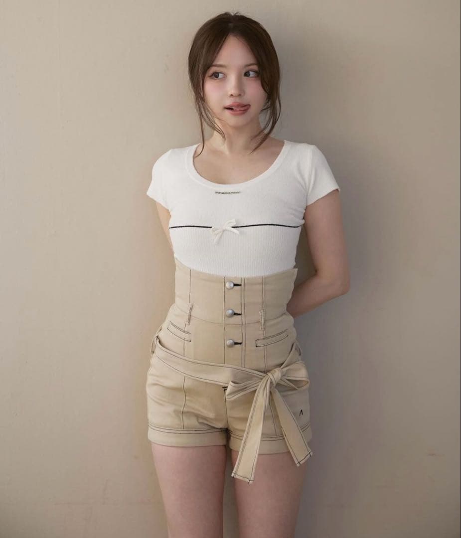 ANDMARY ハイウエストリボンパンツ