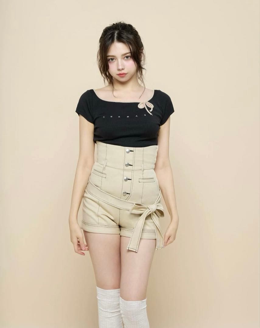 ANDMARY ハイウエストリボンパンツ