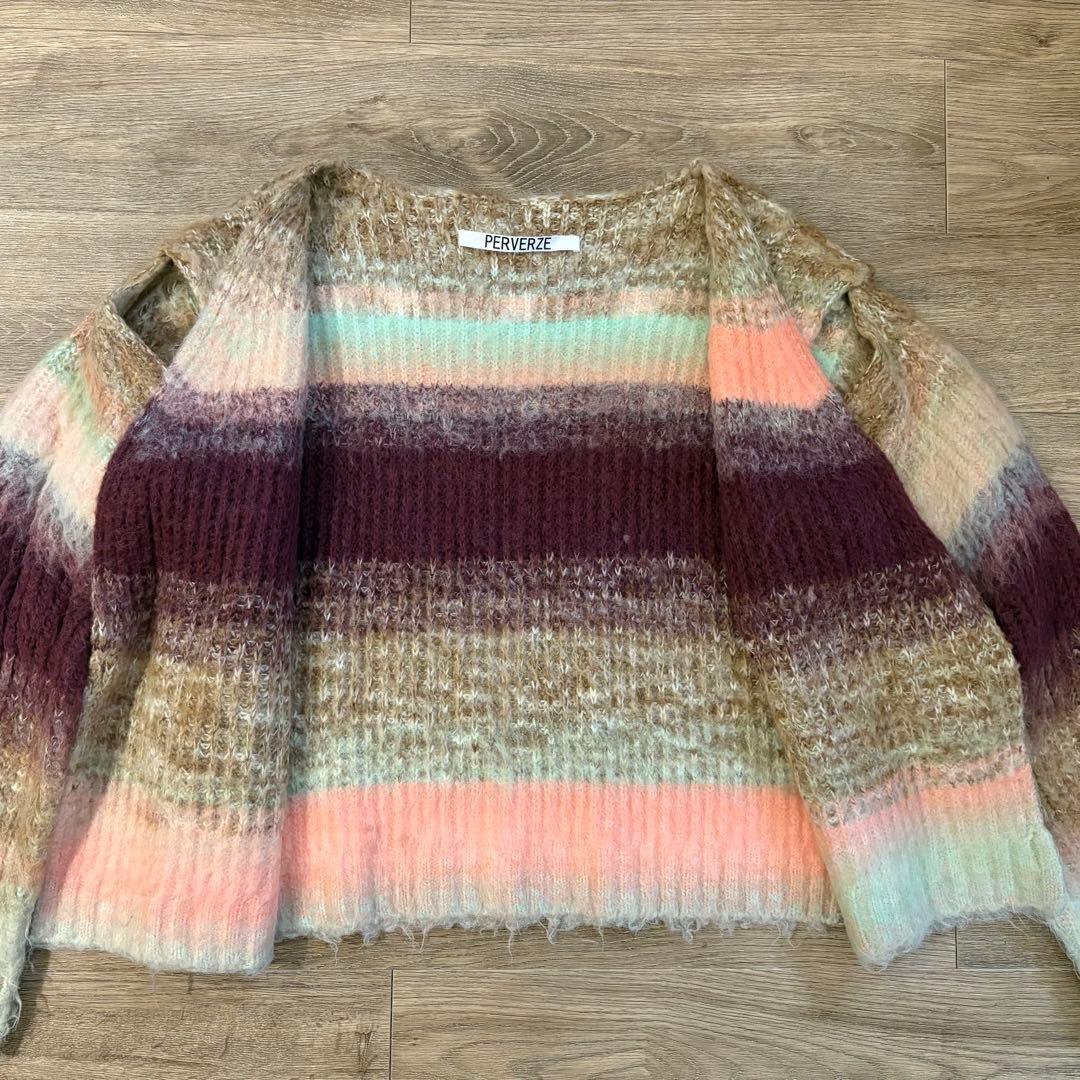 トップス PERVERZE Gradient Stripe Wide Cardigan
