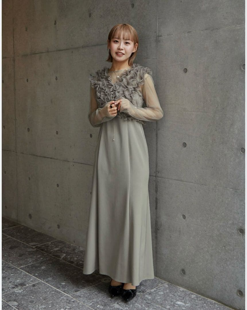 フリル ロング　パーティードレス S