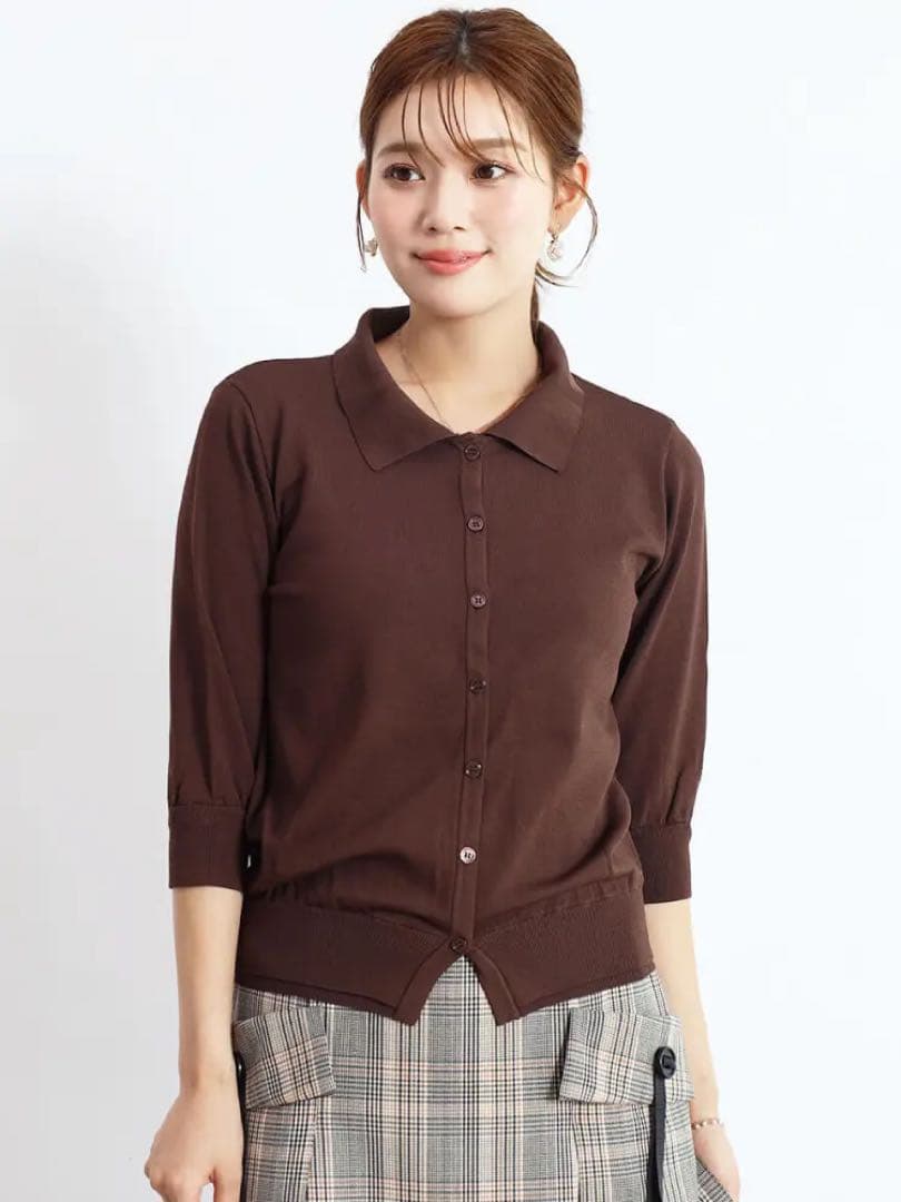 新品★ヤマダヤ　FENNELフェンネル　フリル付きポロ襟カーディガン　ブラウン