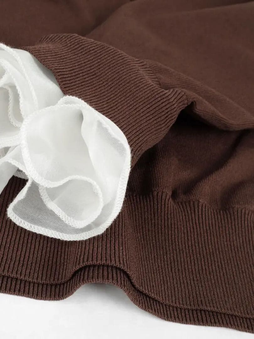 新品★ヤマダヤ　FENNELフェンネル　フリル付きポロ襟カーディガン　ブラウン