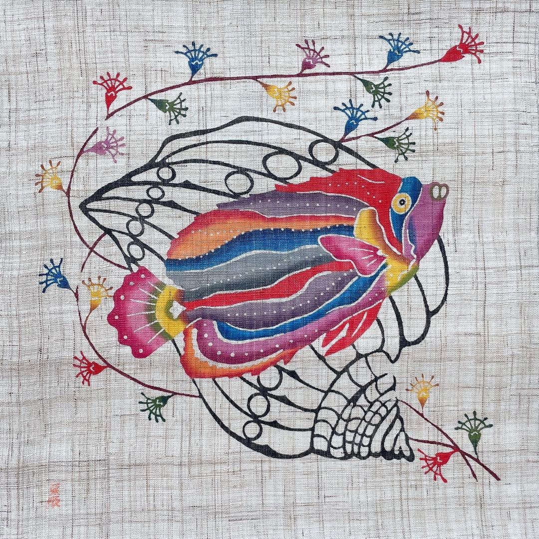 琉球紅型 びんがた 掛軸 城間栄順 沖縄 壁掛け インテリア 染物