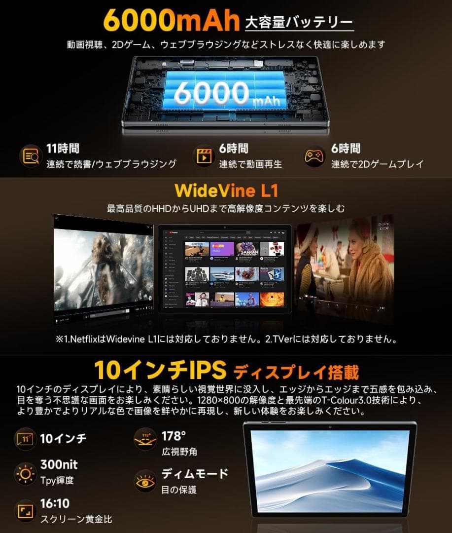 【R1828-52】Android16 10インチタブレット 24GB+64GB