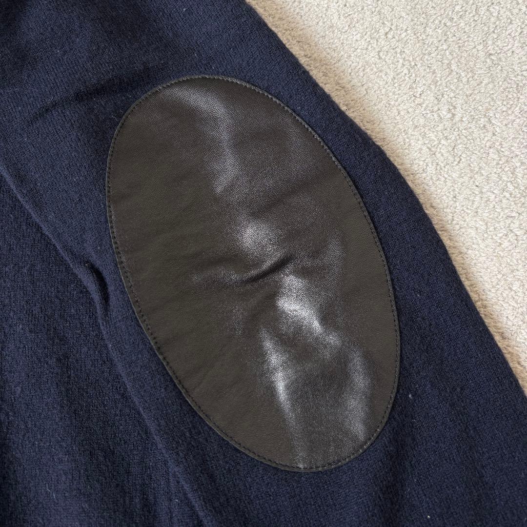 本人期 マルタンマルジェラ エルボーパッチニット ネイビー 羊革 14 Vネック