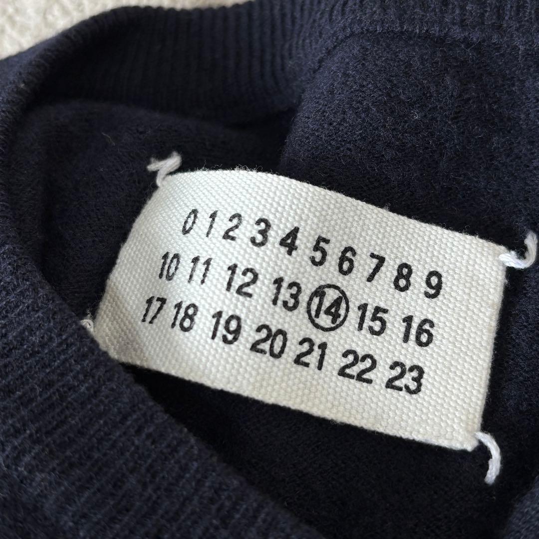 本人期 マルタンマルジェラ エルボーパッチニット ネイビー 羊革 14 Vネック