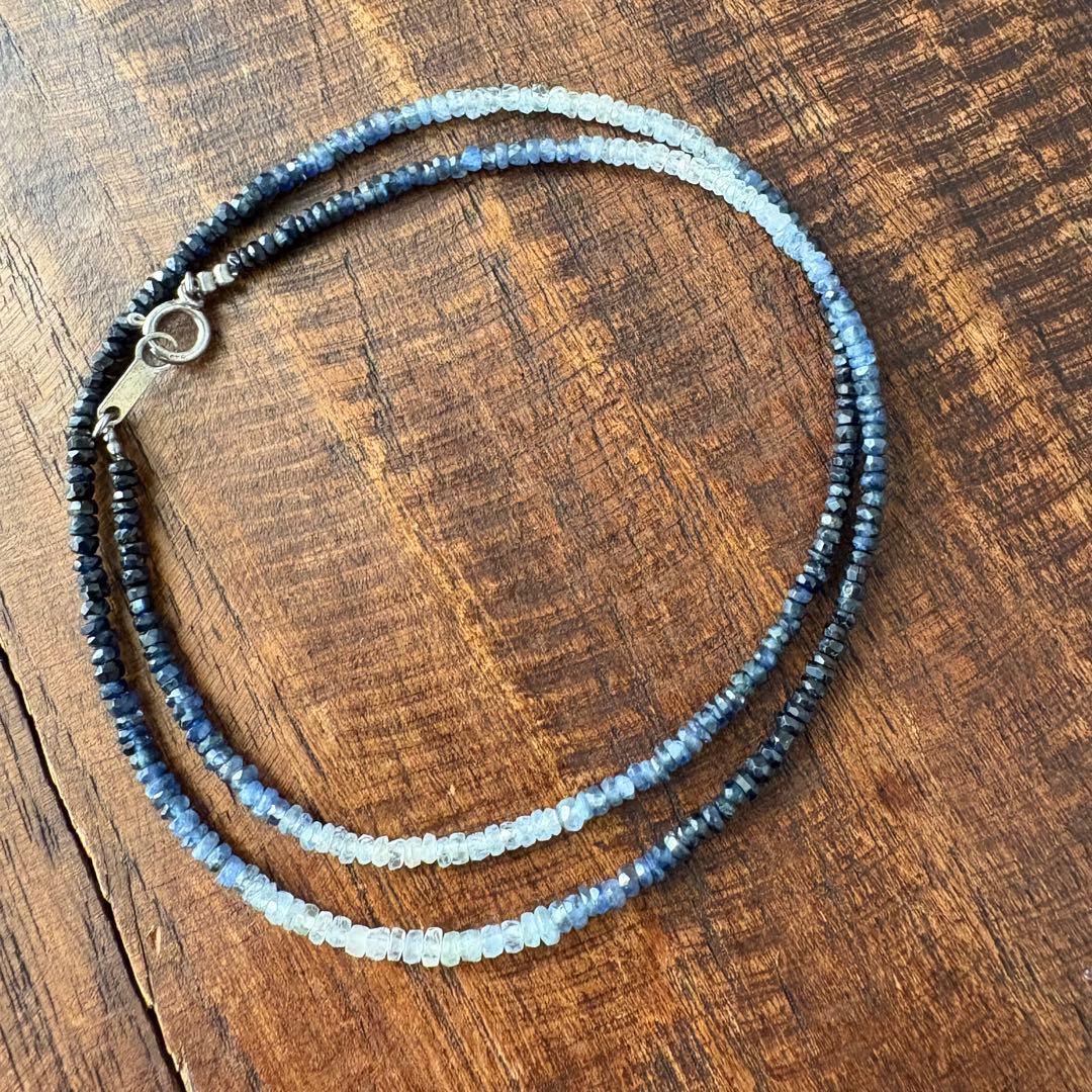 サファイア　ビーズ　ネックレス　グラデーション　silver925