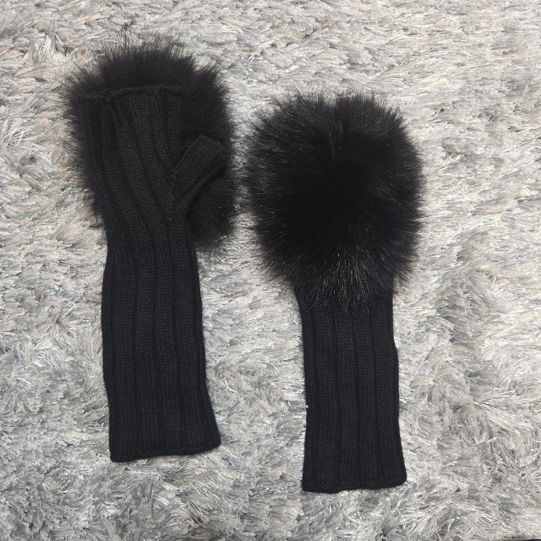 【美品】ブラックファー付きニット手袋