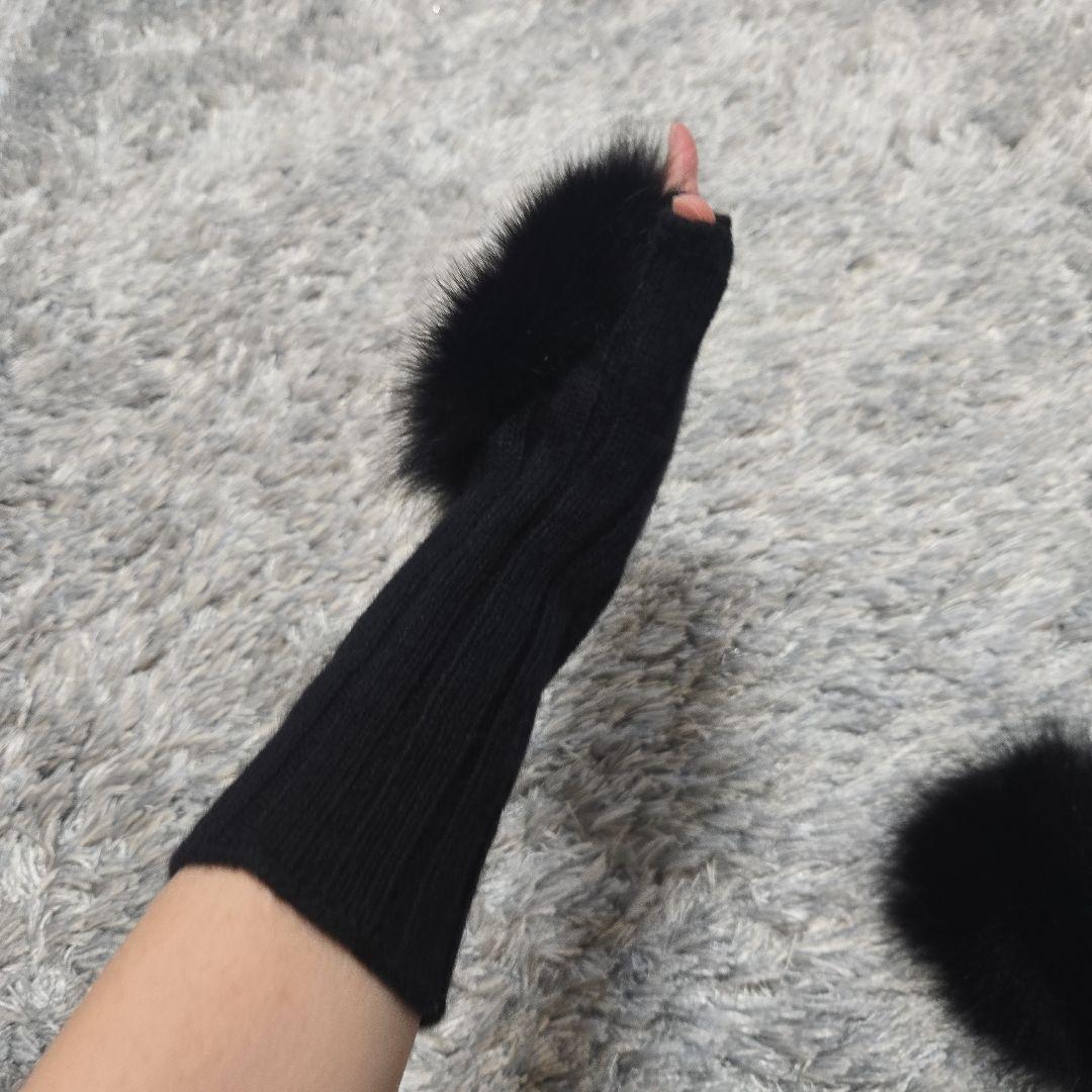 【美品】ブラックファー付きニット手袋