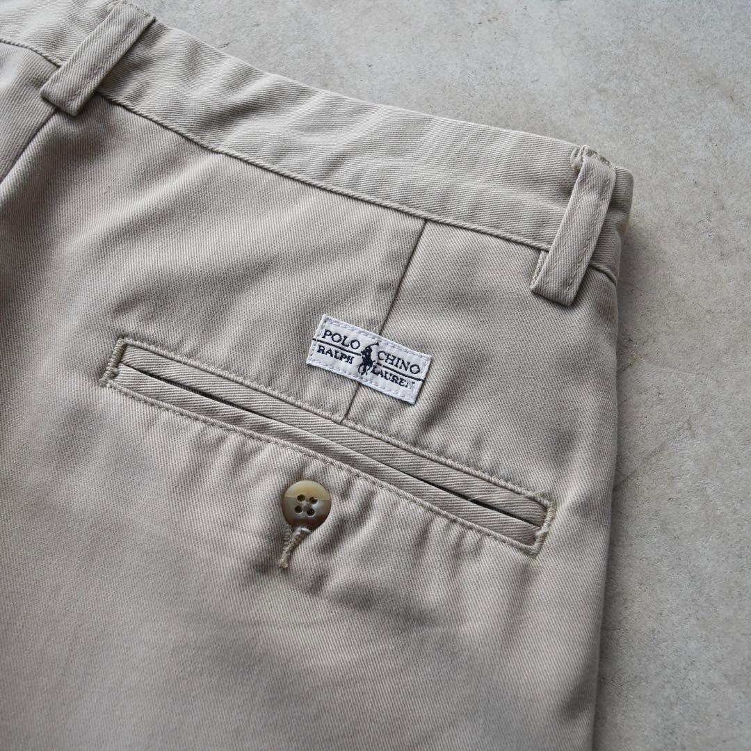 90s ラルフローレン ポロチノ ツータックチノ ベージュUSA W30 L30