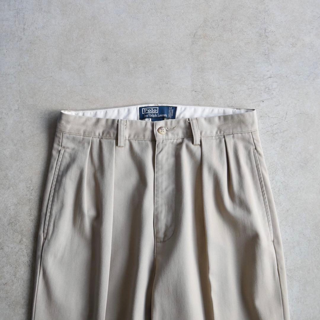 90s ラルフローレン ポロチノ ツータックチノ ベージュUSA W30 L30