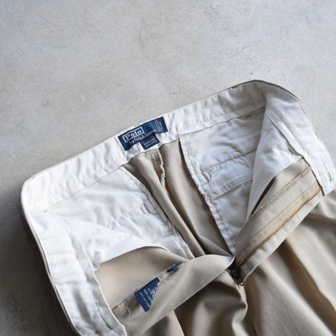 90s ラルフローレン ポロチノ ツータックチノ ベージュUSA W30 L30