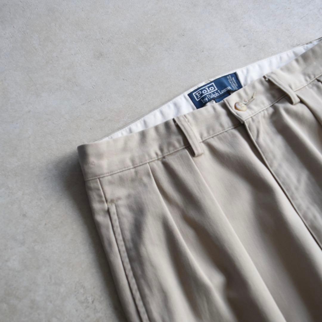 90s ラルフローレン ポロチノ ツータックチノ ベージュUSA W30 L30