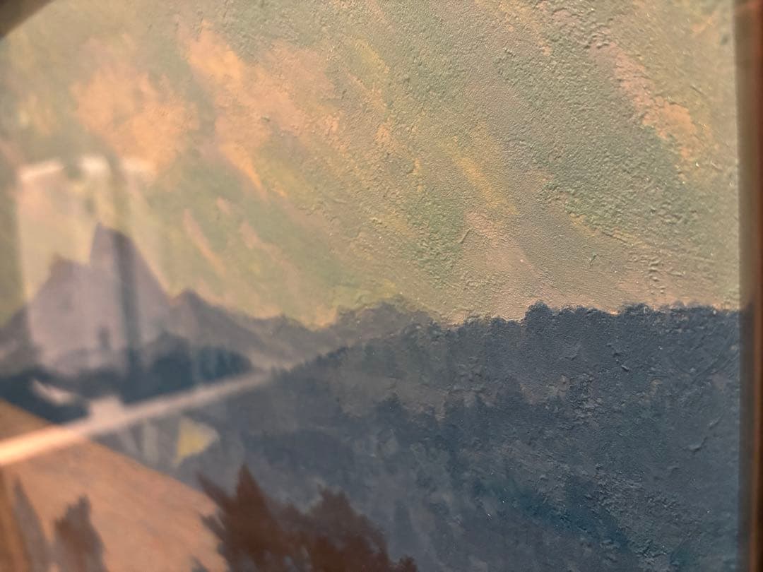 衛*門様 【肉筆レア】堂本阿岐羅 堂本印象の次兄 肉筆風景画 山湖 額装 サイン