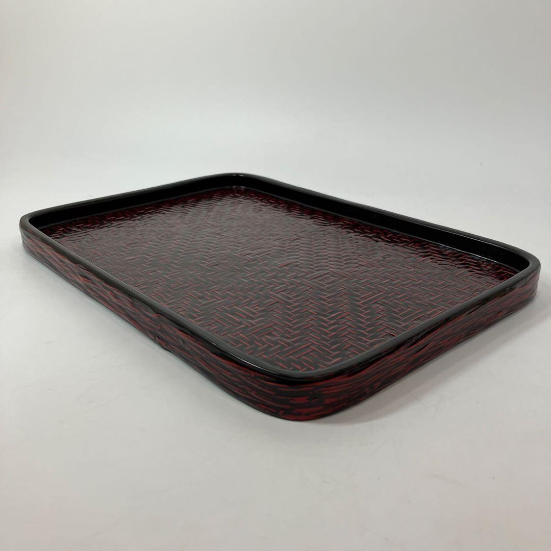 A2C57■籃胎漆器 銘々盆中五枚木箱 お盆 らんたい漆器 九藍 木箱付き