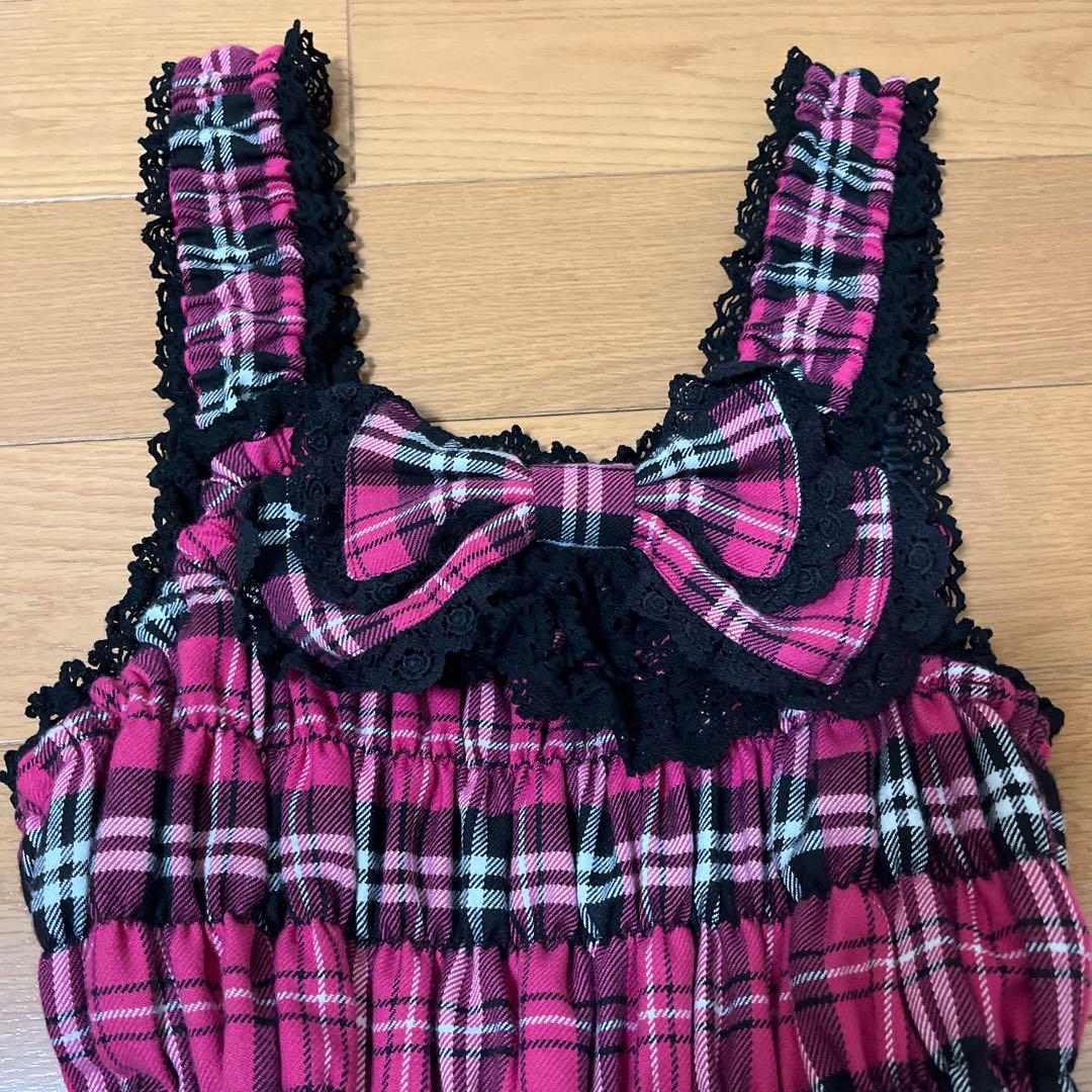 ま*む様 BABY タータンチェックリボンシャーリングプリンセスジャンパースカー