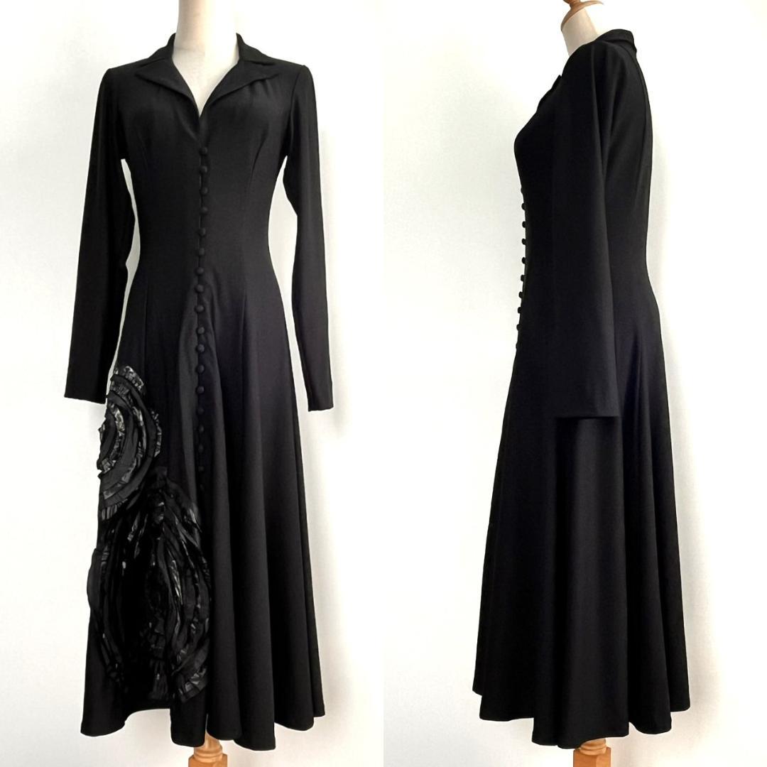 【美品】ROMYDA KETH ロングワンピース 立体花装飾 黒 M-L相当