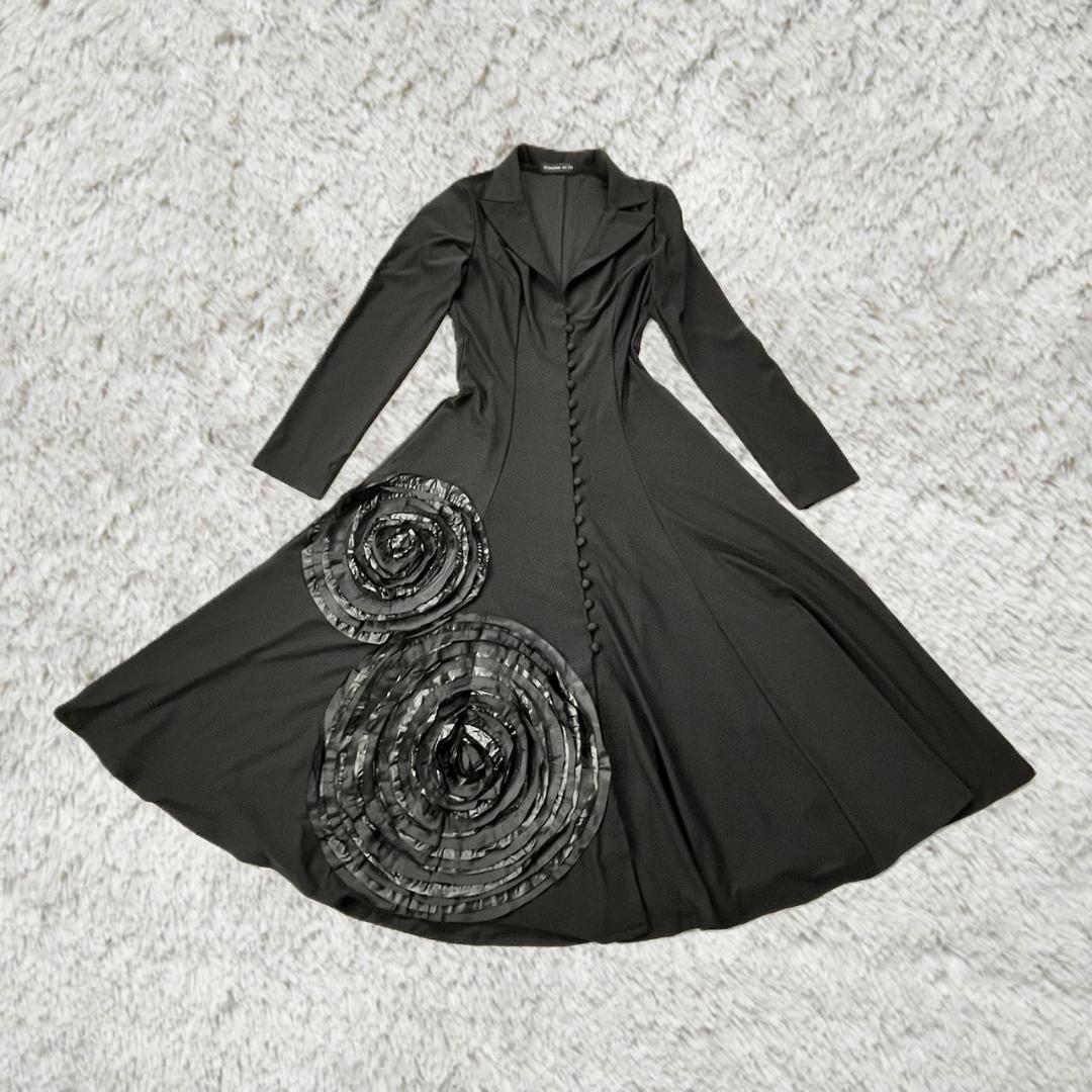 【美品】ROMYDA KETH ロングワンピース 立体花装飾 黒 M-L相当