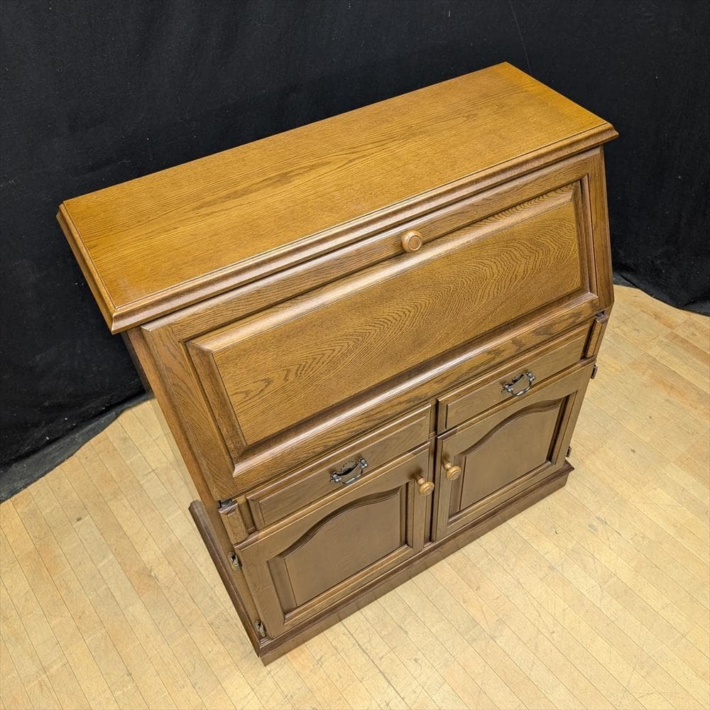 美品　カリモク　天然木　ライティングデスク　ライティングビューロー　デスク　B