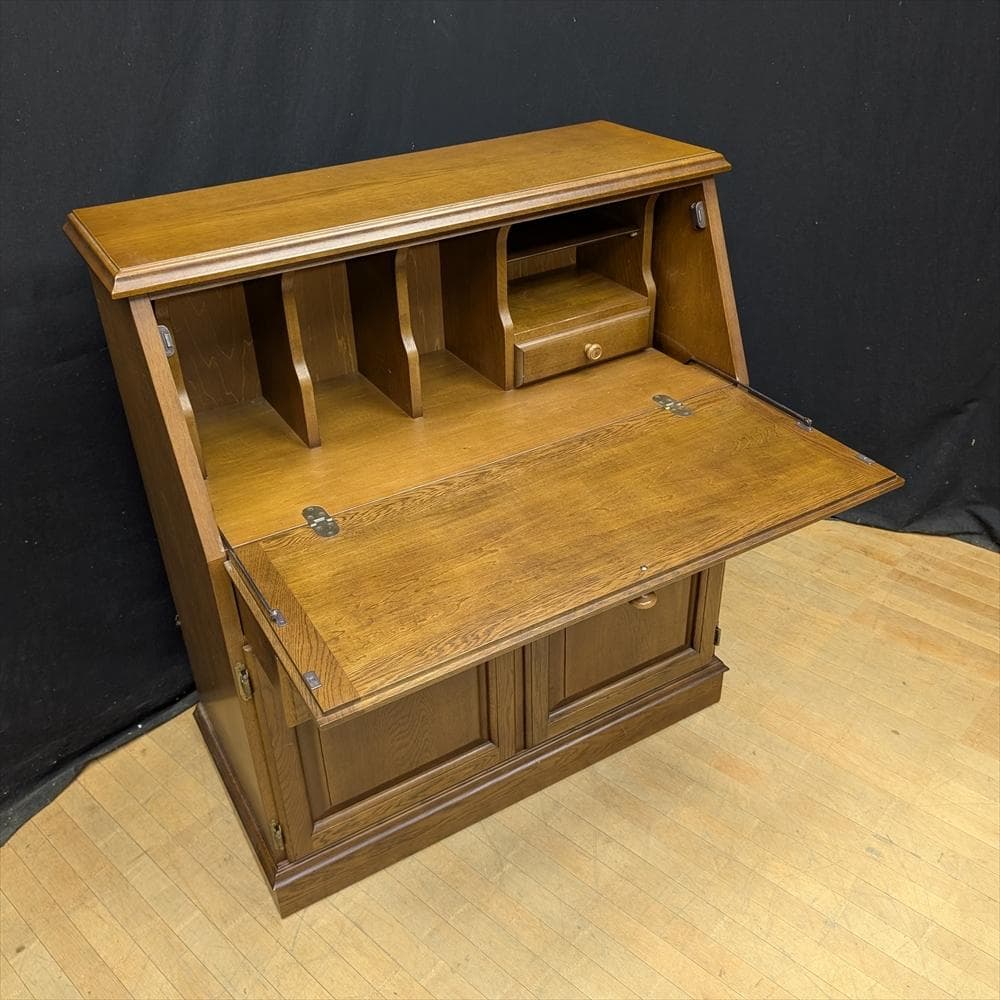 美品　カリモク　天然木　ライティングデスク　ライティングビューロー　デスク　B