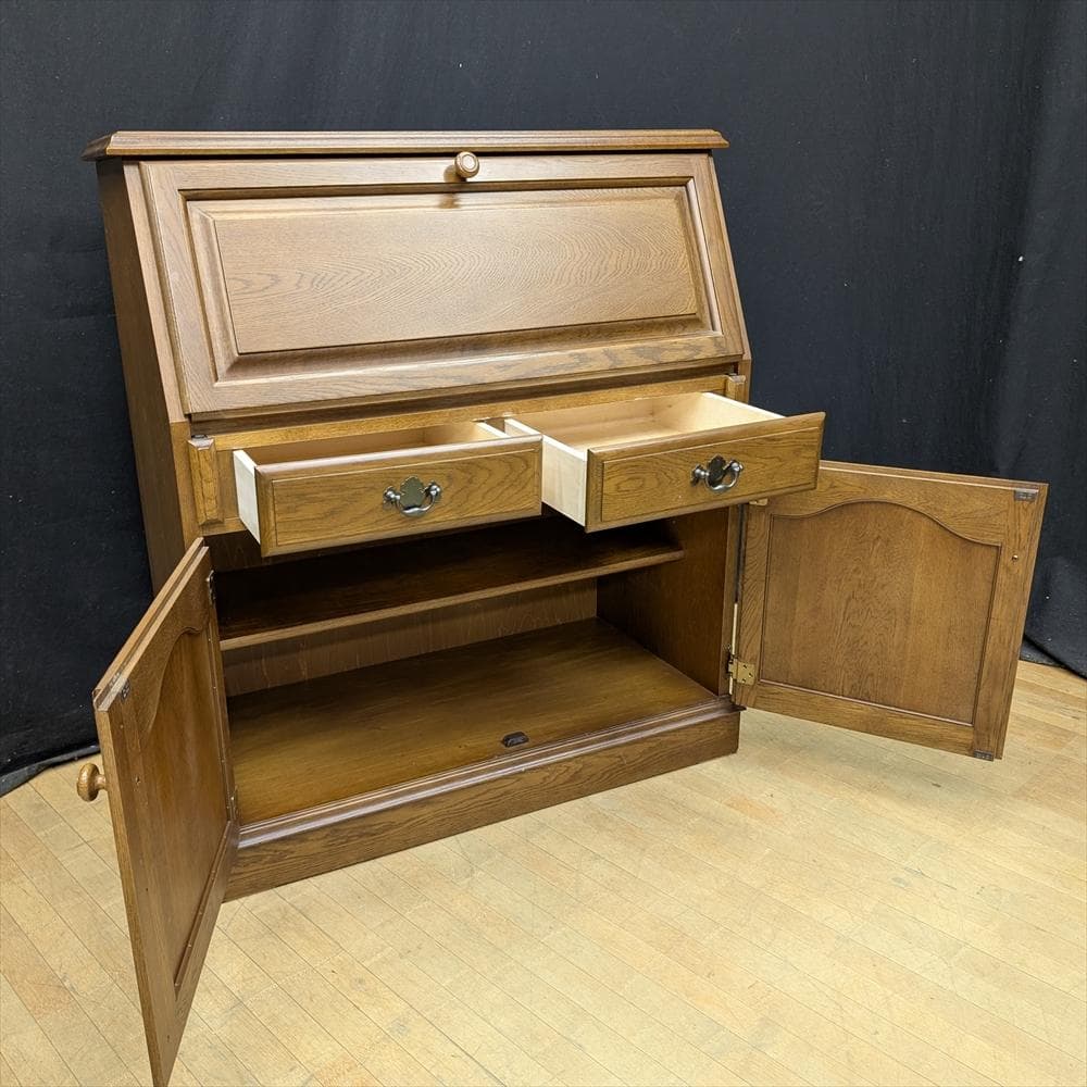 美品　カリモク　天然木　ライティングデスク　ライティングビューロー　デスク　B