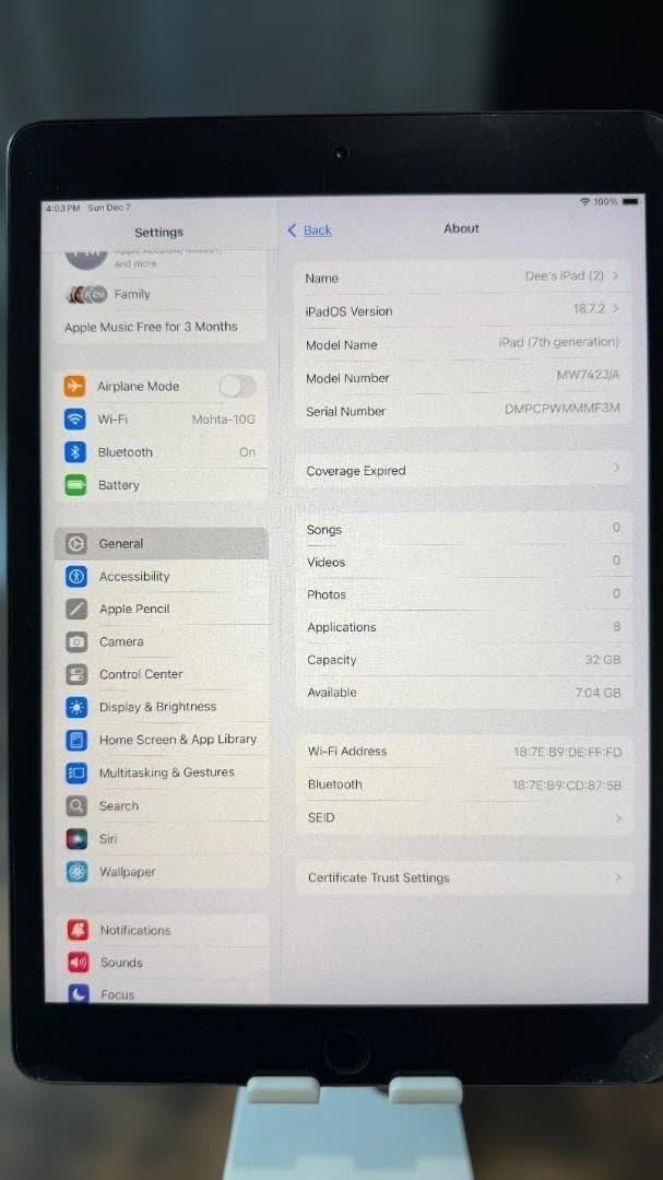 iPad 第7世代 32GB スペースグレイ MW742J／A Wi-Fi