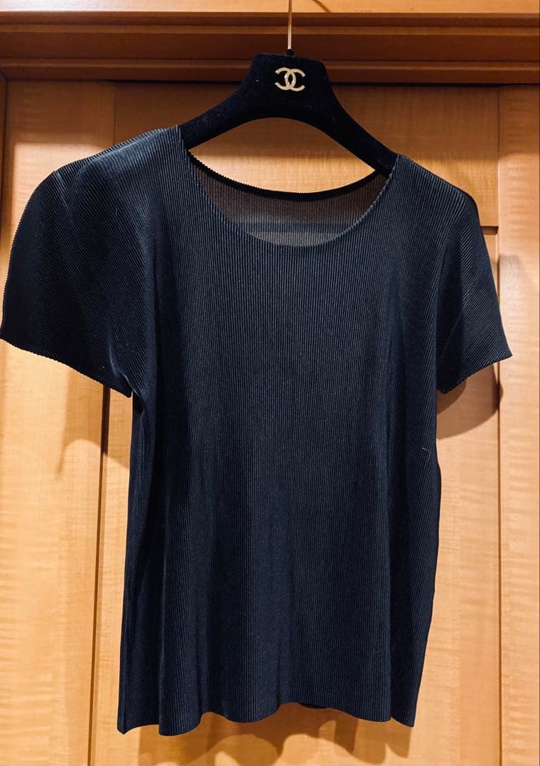 プリーツプリーズ　ブラック 半袖トップス