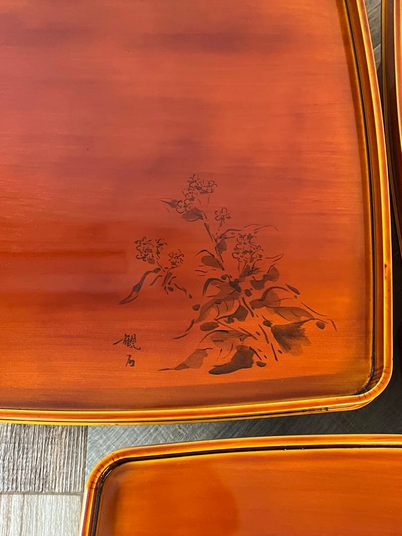 【ほぼ未使用 美品】飛騨 春慶塗 山野草会席膳 5客 共箱 茶懐石