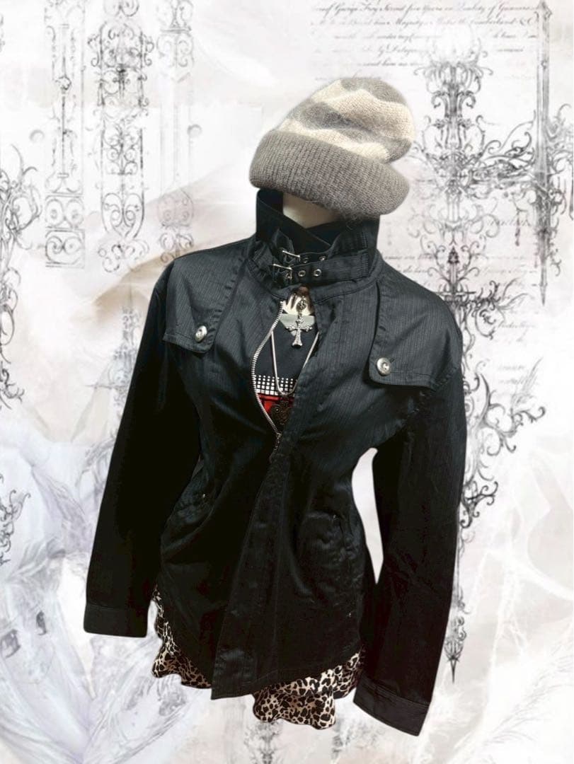 y2k00s当時物　平成ギャルダブルベルトライダース黒ダークコア　ストライプ