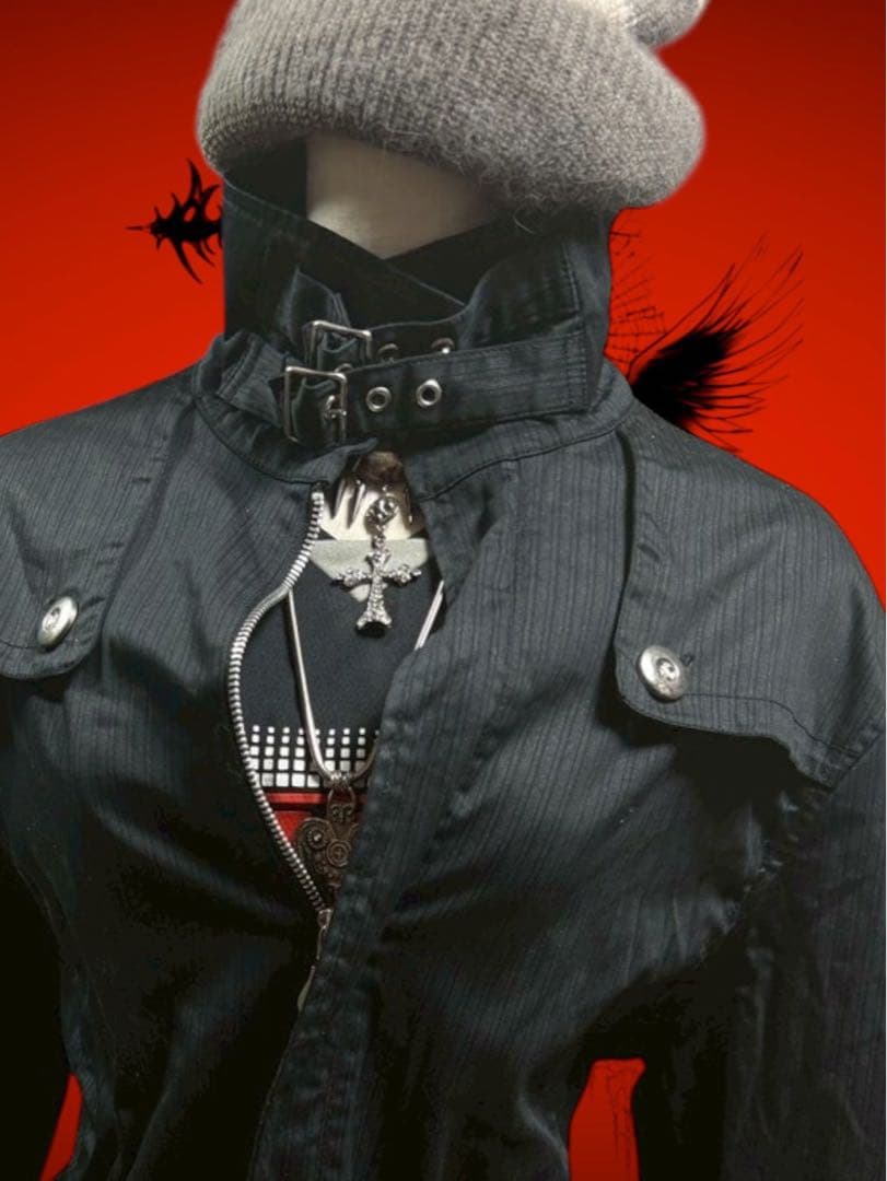 y2k00s当時物　平成ギャルダブルベルトライダース黒ダークコア　ストライプ