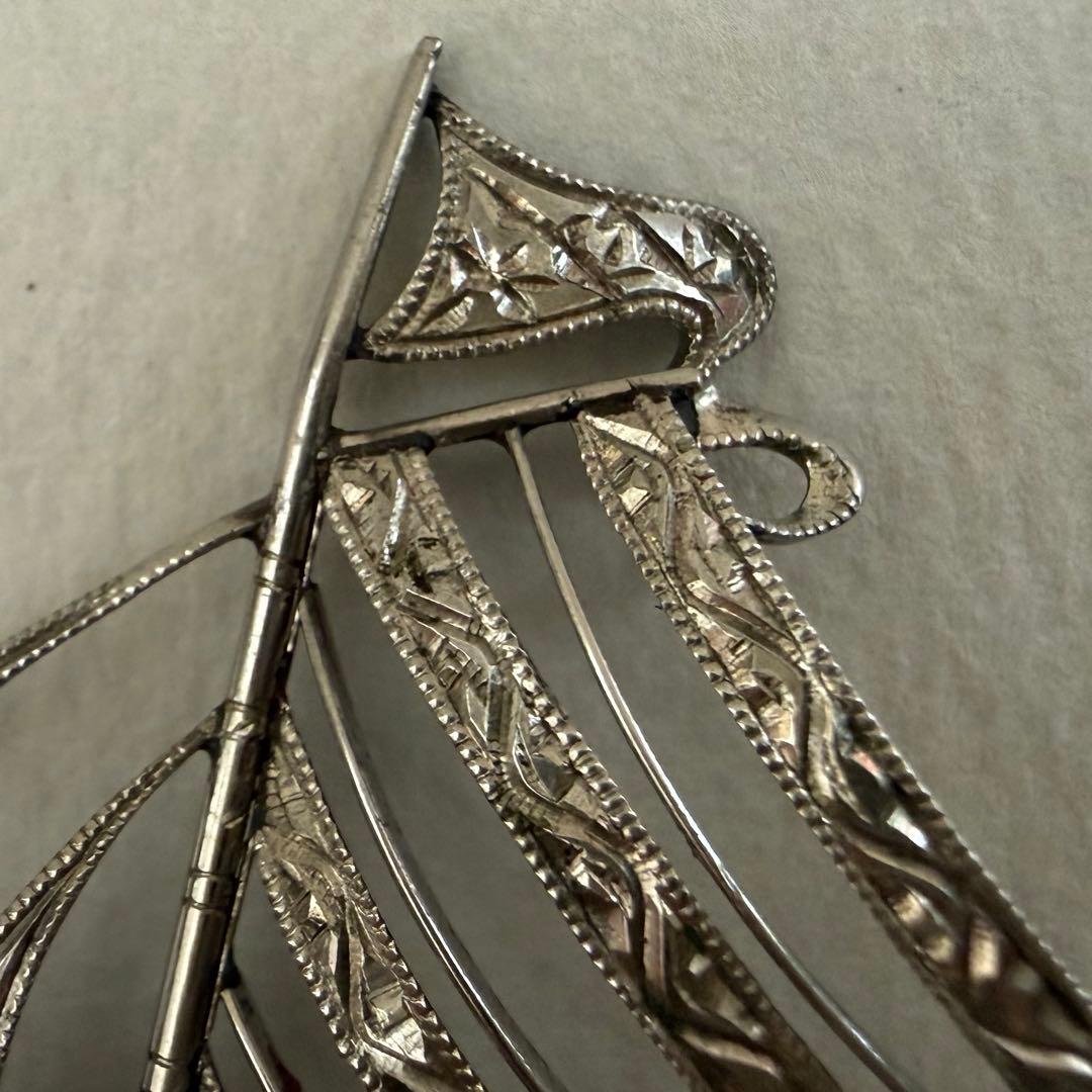 アンティーク帯留　帆船　綺麗な彫り　大正ロマン