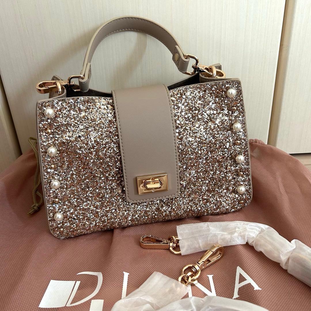 【美品】【DIANA】 ショルダーバッグ 黒 グリッター パール 2Way