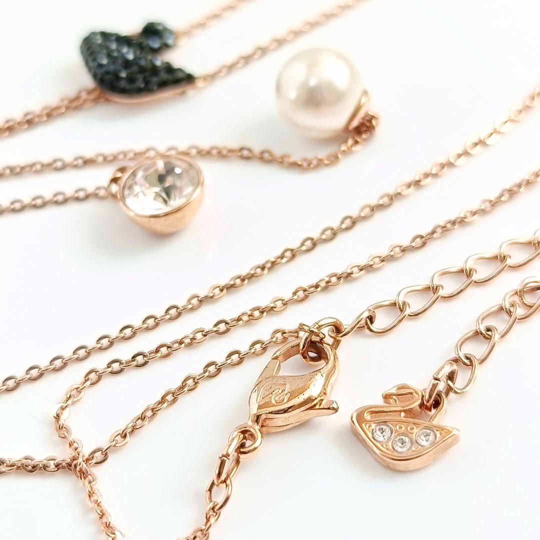 希少 スワロフスキー Y字 ネックレス スワン パール ゴールド 箱付き