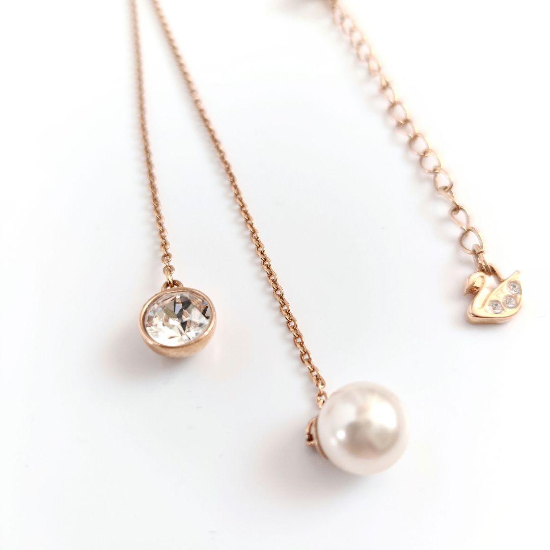 希少 スワロフスキー Y字 ネックレス スワン パール ゴールド 箱付き