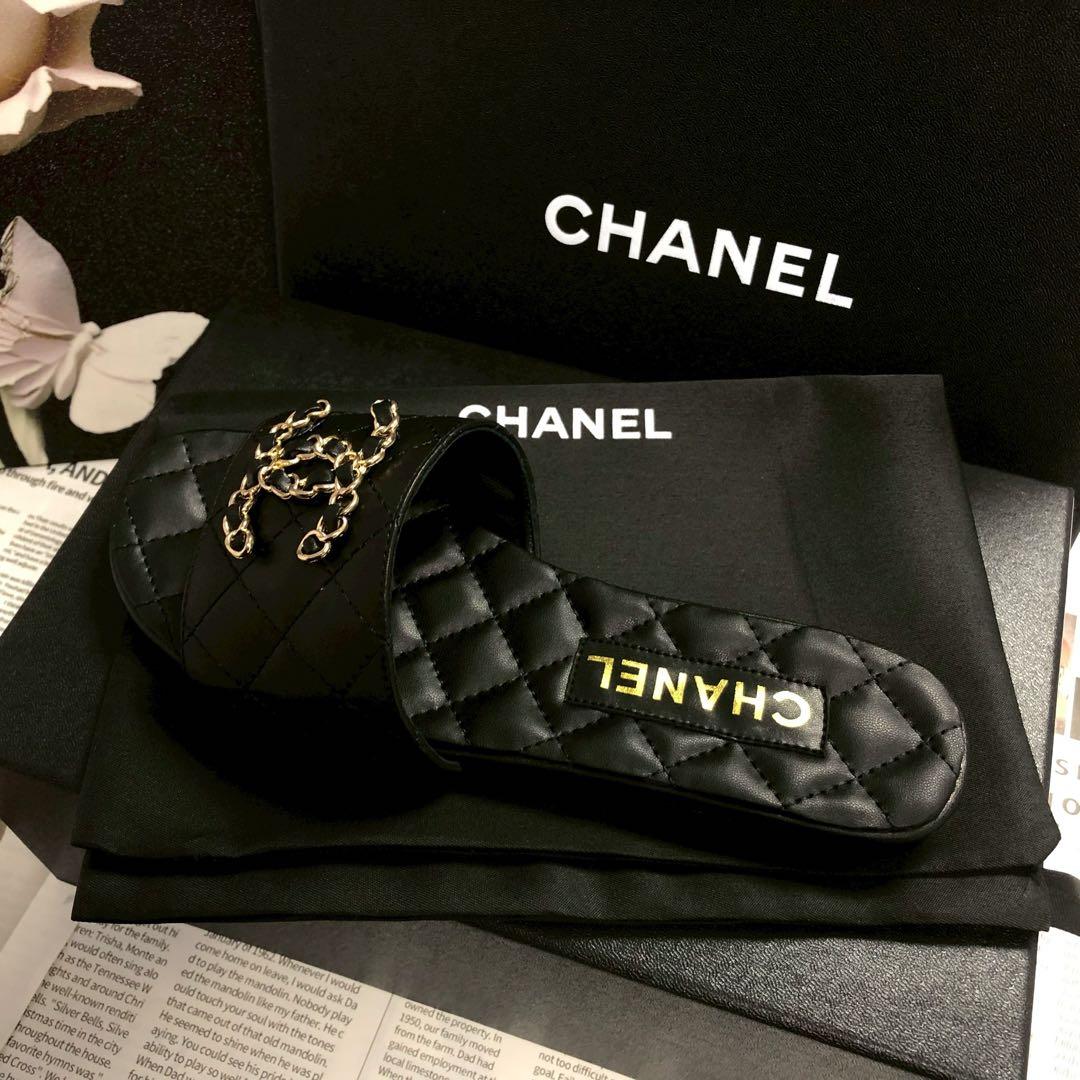 CHANEL チェーンココマーク キルティング サンダル ブラック