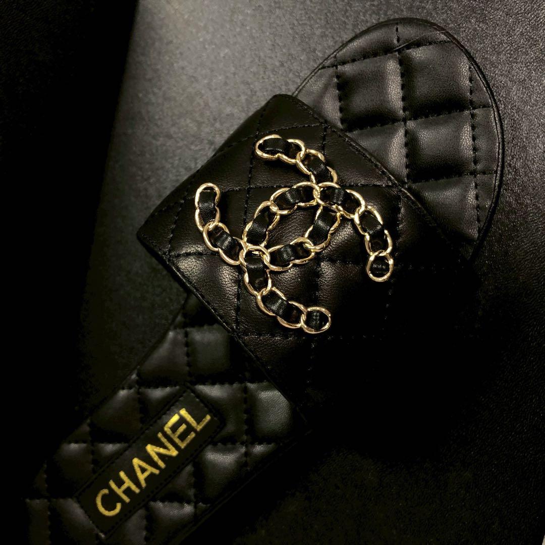 CHANEL チェーンココマーク キルティング サンダル ブラック