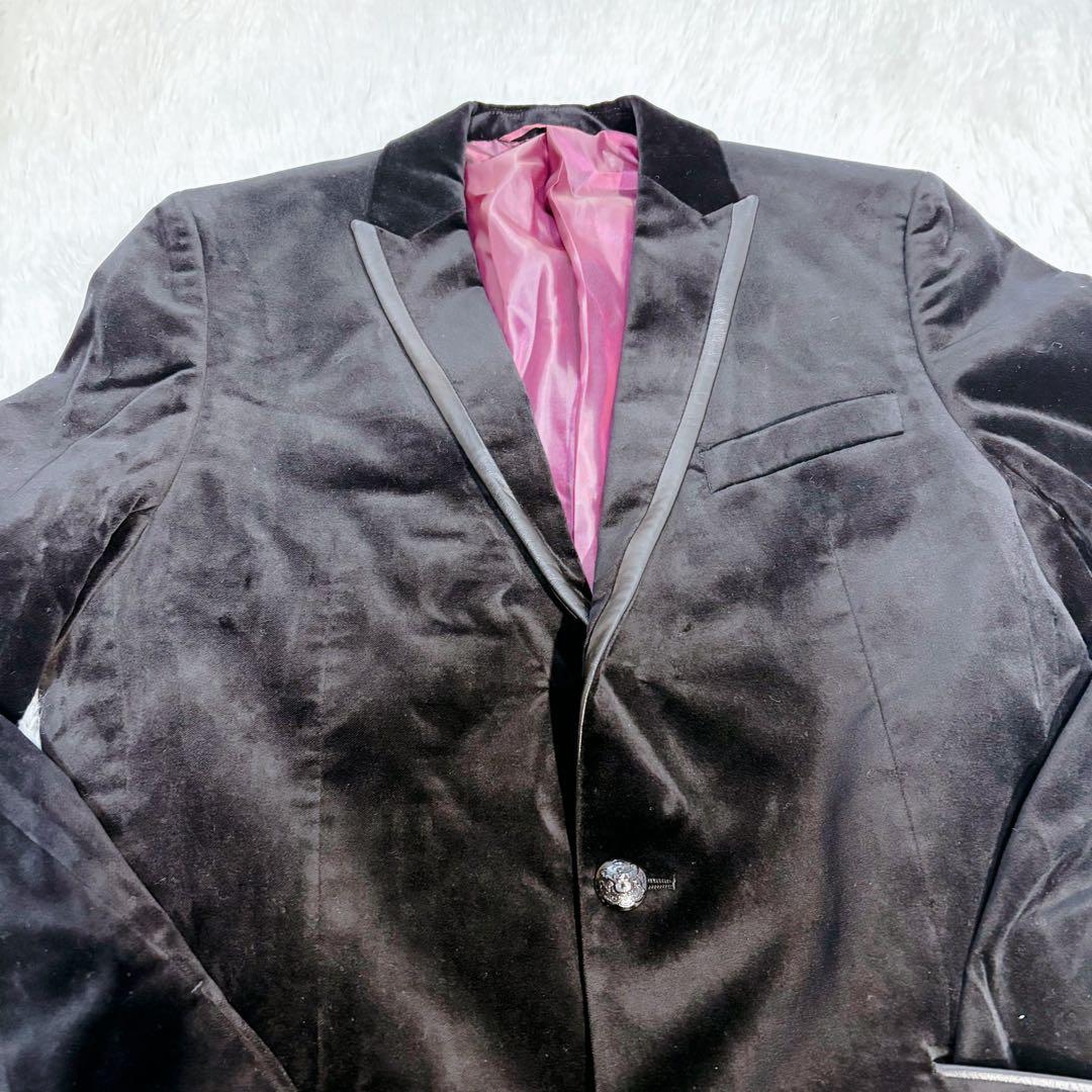 ほぼ未使用LL✨コムサマン テーラードジャケット 羊革 ベルベット メタルボタン