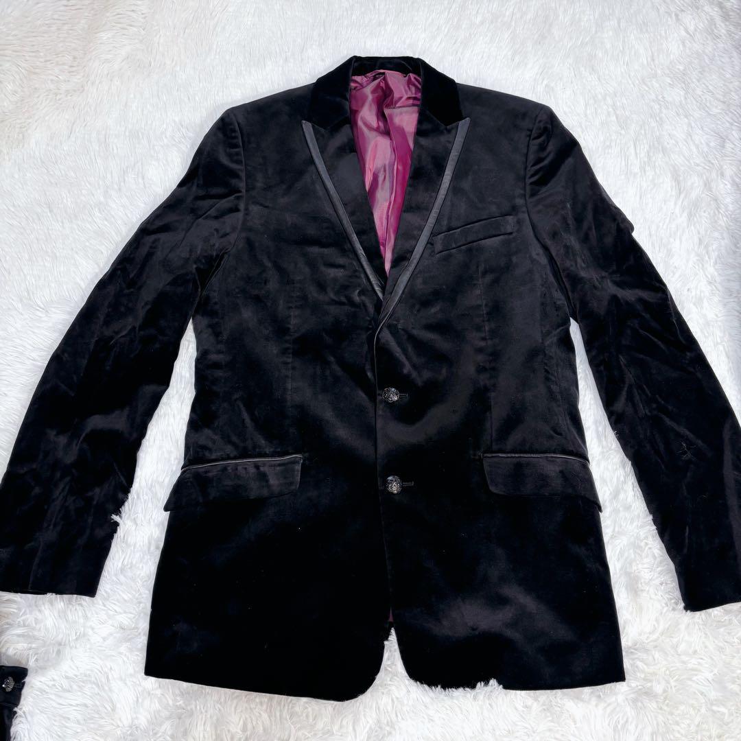 ほぼ未使用LL✨コムサマン テーラードジャケット 羊革 ベルベット メタルボタン