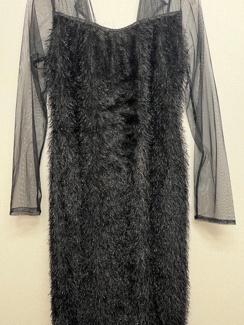 glitter shaggy dress ブラック