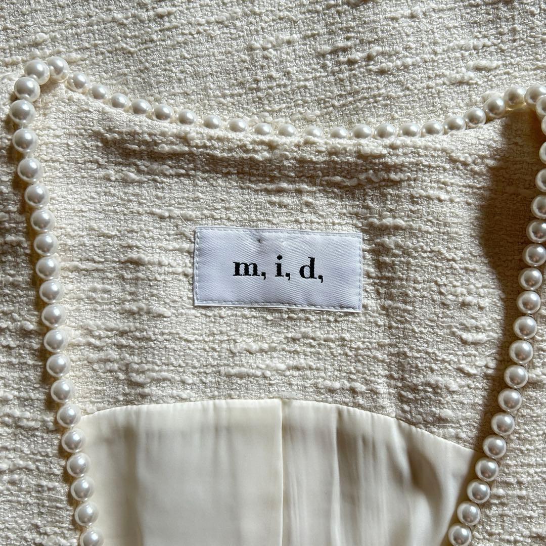 Vネックパール付ツイードベスト m.i.d エムアイディ　Mプルミエブラック