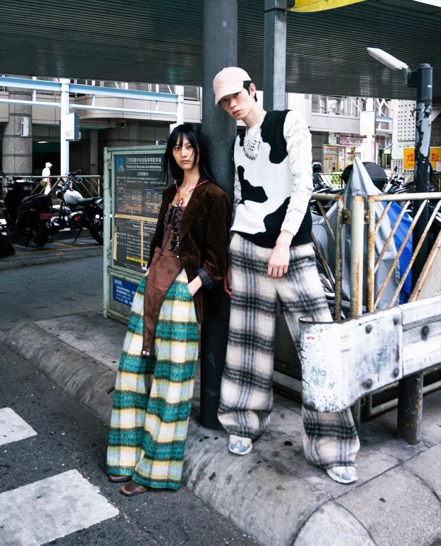 shikitari SHAGGY CHECK PANTS【BLUE】